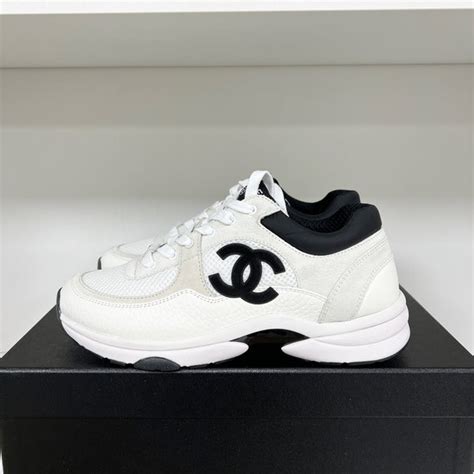 chanel shoes sneakers black and white